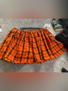 Hot Topic Orange and Black Plaid Skater Skirt